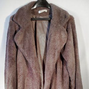 Womens Gray Fuzzy Teddy Bear Fleece Long Jacket